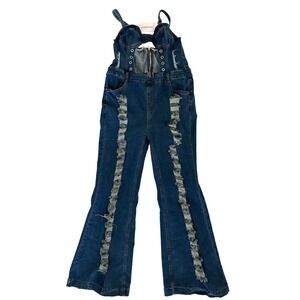 Loragal Denim Jumpsuit Distressed Stretch Blue Jean One Piece NWT‎ Women Size XL